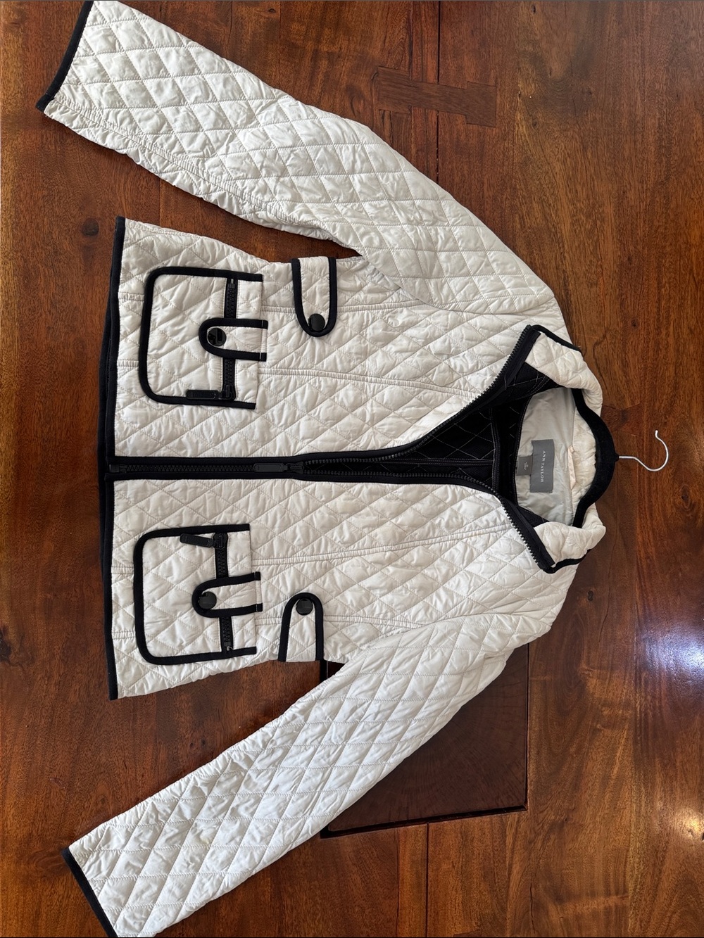 Quilted Cream Jacket with Black Trim